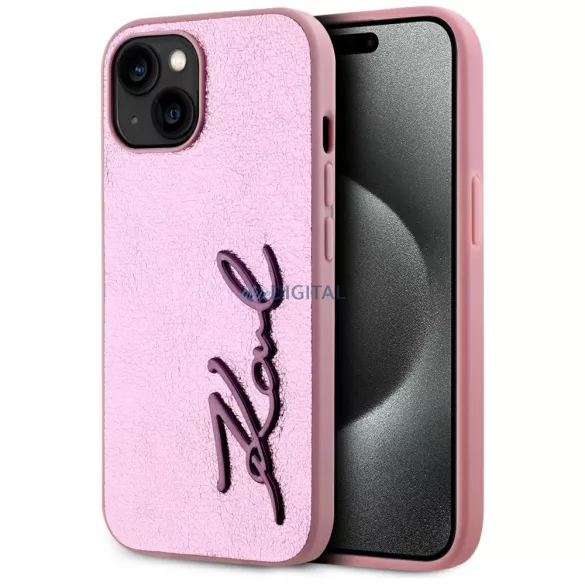 Karl Lagerfeld „Wrinkled Metal Signature” tok iPhone 15, rózsaszín