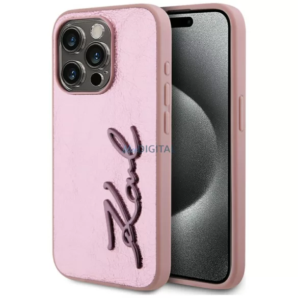 Karl Lagerfeld „Wrinkled Metal Signature” tok az iPhone 15 Pro, rózsaszín