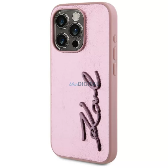Karl Lagerfeld „Wrinkled Metal Signature” tok az iPhone 15 Pro, rózsaszín