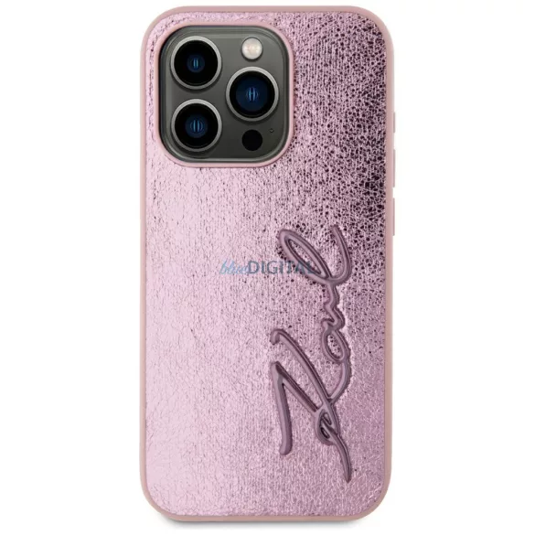 Karl Lagerfeld „Wrinkled Metal Signature” tok az iPhone 15 Pro, rózsaszín