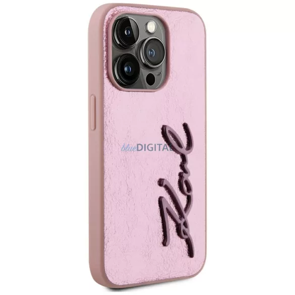 Karl Lagerfeld „Wrinkled Metal Signature” tok az iPhone 15 Pro, rózsaszín