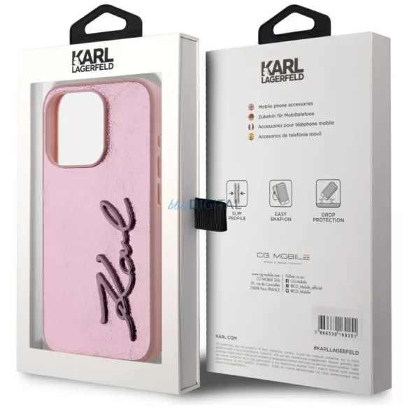 Karl Lagerfeld „Wrinkled Metal Signature” tok az iPhone 15 Pro, rózsaszín