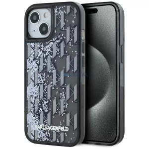 Karl Lagerfeld KLHCP15SLKLGKCCK Liquide Glitter Monogram Gradient tok iPhone 15 - fekete