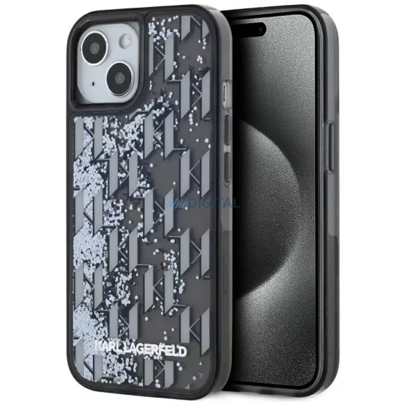 Karl Lagerfeld KLHCP15SLKLGKCCK Liquide Glitter Monogram Gradient tok iPhone 15 - fekete