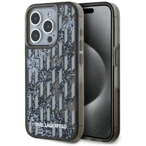 Karl Lagerfeld KLHCP15LLKLGKCCK Liquide Glitter Monogram Gradient tok iPhone 15 Pro - fekete