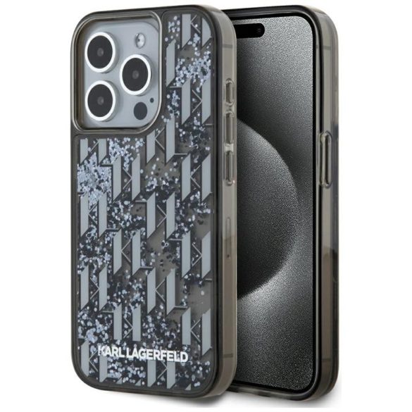 Karl Lagerfeld KLHCP15LLKLGKCCK Liquide Glitter Monogram Gradient tok iPhone 15 Pro - fekete