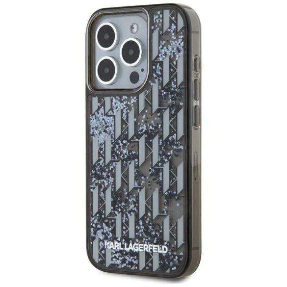Karl Lagerfeld KLHCP15LLKLGKCCK Liquide Glitter Monogram Gradient tok iPhone 15 Pro - fekete