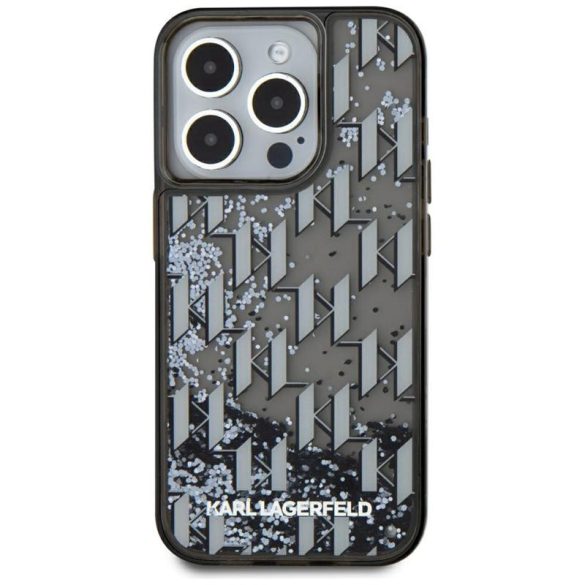 Karl Lagerfeld KLHCP15LLKLGKCCK Liquide Glitter Monogram Gradient tok iPhone 15 Pro - fekete