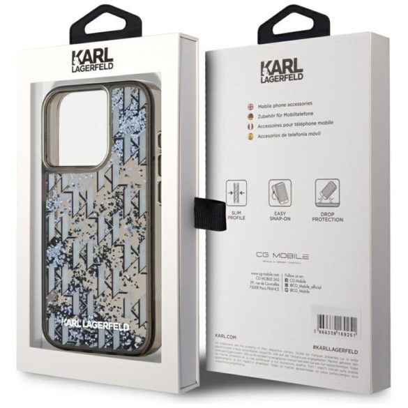 Karl Lagerfeld KLHCP15LLKLGKCCK Liquide Glitter Monogram Gradient tok iPhone 15 Pro - fekete