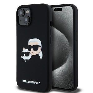 Karl Lagerfeld KLHMP15SSKCHPPLK Silicone Karl & Choupette MagSafe kompatibilis keménytok iPhone 15 - fekete