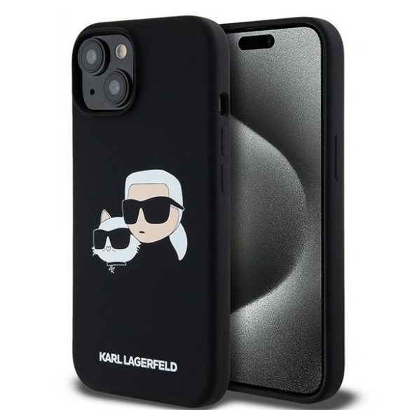 Karl Lagerfeld KLHMP15SSKCHPPLK Silicone Karl & Choupette MagSafe kompatibilis keménytok iPhone 15 / 14 / 13 - fekete 