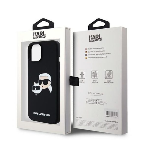 Karl Lagerfeld KLHMP15SSKCHPPLK Silicone Karl & Choupette MagSafe kompatibilis keménytok iPhone 15 / 14 / 13 - fekete 