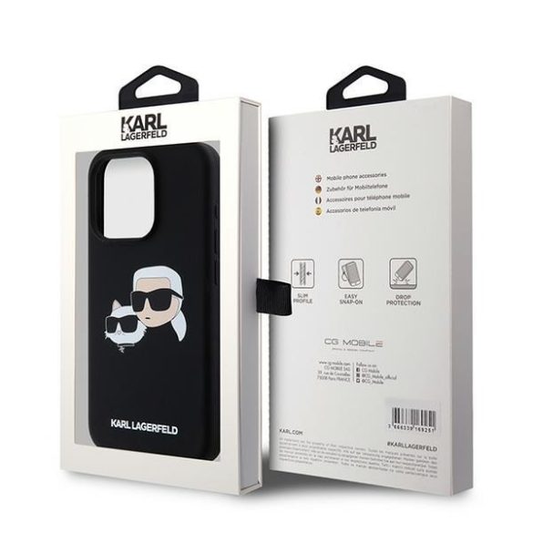 Karl Lagerfeld KLHMP15LSKCHPPLK Silicone Karl & Choupette MagSafe kompatibilis keménytok iPhone 15 Pro - fekete