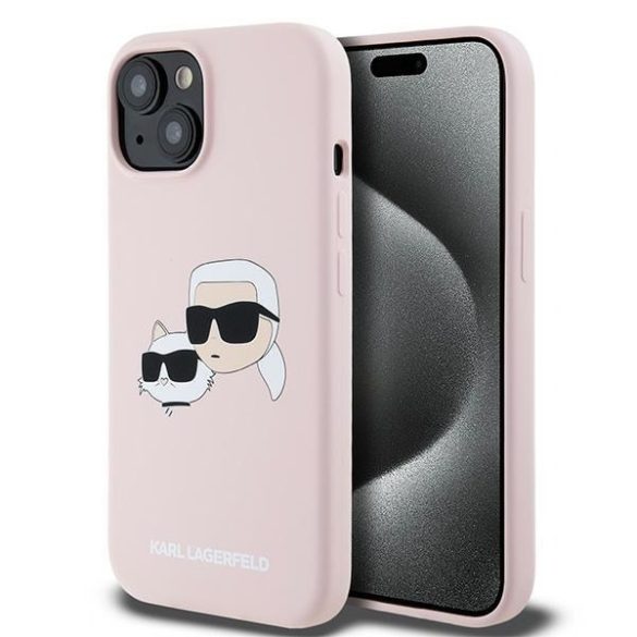 Karl Lagerfeld KLHMP15SSKCHPPLP Silicone Karl & Choupette MagSafe kompatibilis keménytok iPhone 15 / 14 / 13 - rózsaszín