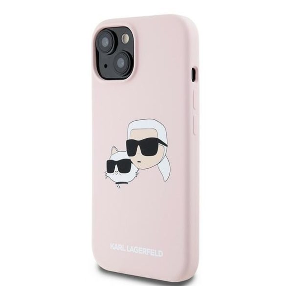 Karl Lagerfeld KLHMP15SSKCHPPLP Silicone Karl & Choupette MagSafe kompatibilis keménytok iPhone 15 / 14 / 13 - rózsaszín