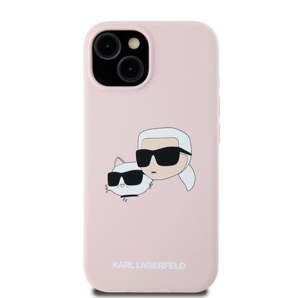 Karl Lagerfeld KLHMP15SSKCHPPLP Silicone Karl & Choupette MagSafe kompatibilis keménytok iPhone 15 / 14 / 13 - rózsaszín