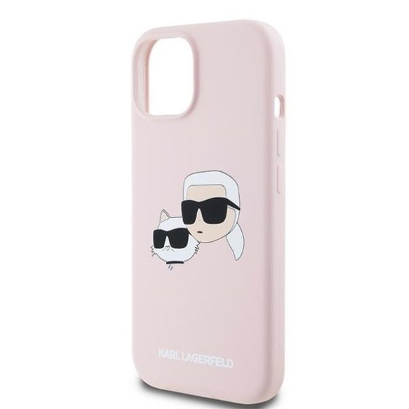 Karl Lagerfeld KLHMP15SSKCHPPLP Silicone Karl & Choupette MagSafe kompatibilis keménytok iPhone 15 / 14 / 13 - rózsaszín