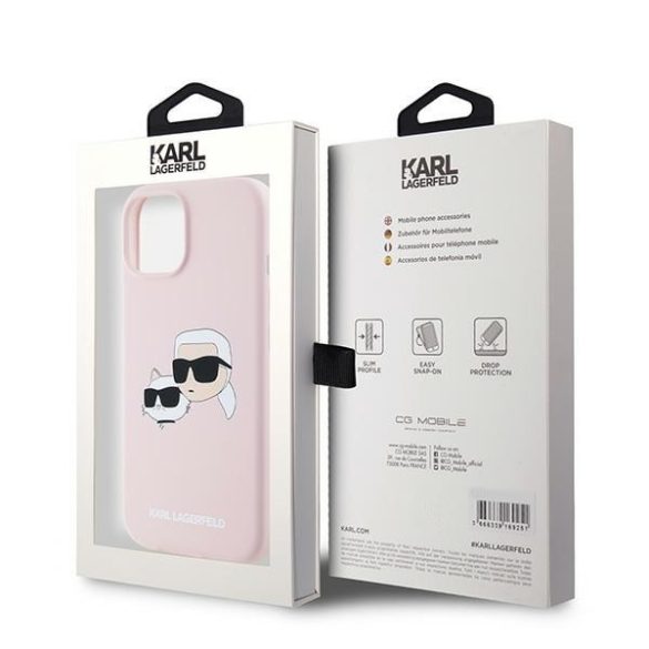 Karl Lagerfeld KLHMP15SSKCHPPLP Silicone Karl & Choupette MagSafe kompatibilis keménytok iPhone 15 / 14 / 13 - rózsaszín