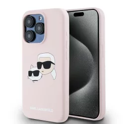   Karl Lagerfeld KLHMP15LSKCHPPLP Silicone Karl & Choupette MagSafe kompatibilis keménytok iPhone 15 Pro - rózsaszín