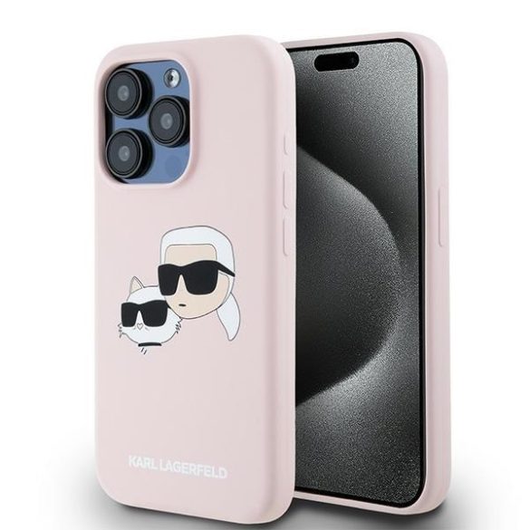 Karl Lagerfeld KLHMP15LSKCHPPLP Silicone Karl & Choupette MagSafe kompatibilis keménytok iPhone 15 Pro - rózsaszín