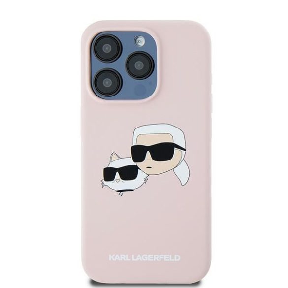 Karl Lagerfeld KLHMP15LSKCHPPLP Silicone Karl & Choupette MagSafe kompatibilis keménytok iPhone 15 Pro - rózsaszín
