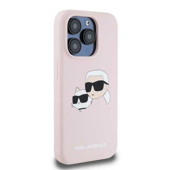 Karl Lagerfeld KLHMP15LSKCHPPLP Silicone Karl & Choupette MagSafe kompatibilis keménytok iPhone 15 Pro - rózsaszín