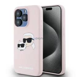   Karl Lagerfeld KLHMP15XSKCHPPLP Silicone Karl & Choupette MagSafe kompatibilis keménytok iPhone 15 Pro Max - rózsaszín