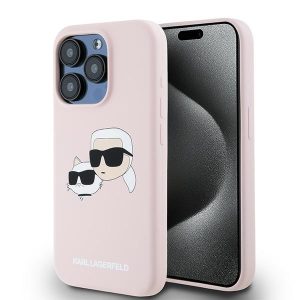Karl Lagerfeld KLHMP15XSKCHPPLP Silicone Karl & Choupette MagSafe kompatibilis keménytok iPhone 15 Pro Max - rózsaszín