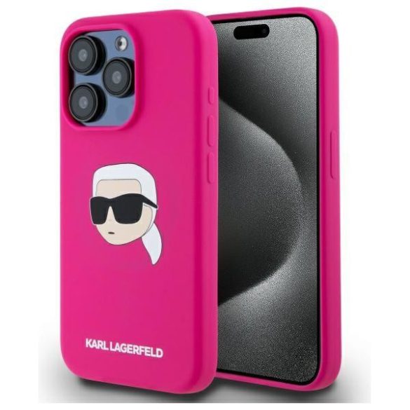 Karl Lagerfeld KLHMP15LSKHPPLF Silicone Karl Head Print MagSafe-kompatibilis tok iPhone 15 Pro - élénk rózsaszín