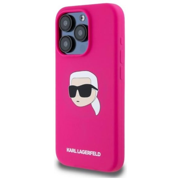 Karl Lagerfeld KLHMP15LSKHPPLF Silicone Karl Head Print MagSafe-kompatibilis tok iPhone 15 Pro - élénk rózsaszín