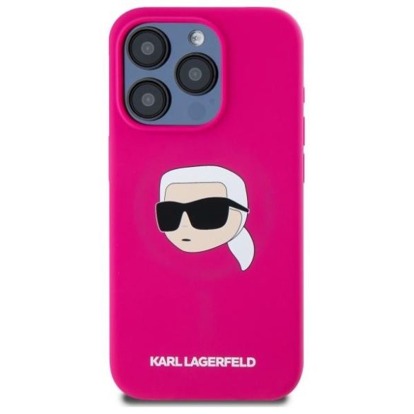 Karl Lagerfeld KLHMP15LSKHPPLF Silicone Karl Head Print MagSafe-kompatibilis tok iPhone 15 Pro - élénk rózsaszín