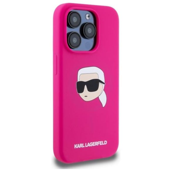 Karl Lagerfeld KLHMP15LSKHPPLF Silicone Karl Head Print MagSafe-kompatibilis tok iPhone 15 Pro - élénk rózsaszín