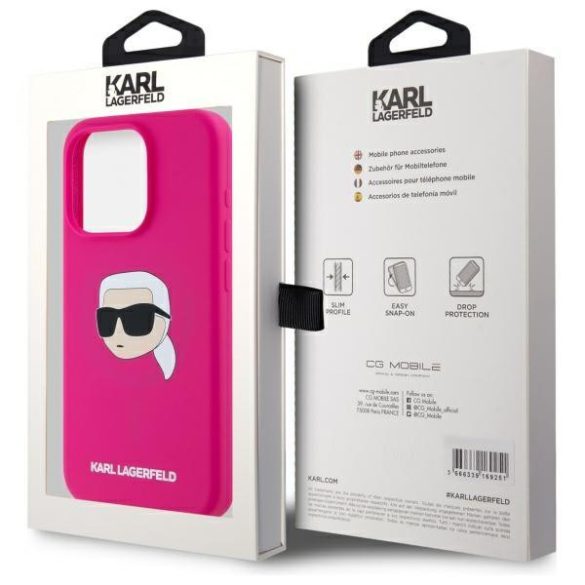 Karl Lagerfeld KLHMP15LSKHPPLF Silicone Karl Head Print MagSafe-kompatibilis tok iPhone 15 Pro - élénk rózsaszín