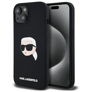 Karl Lagerfeld KLHMP15SSKHPPLK Silicone Karl Head Print MagSafe-kompatibilis tok iPhone 15 - fekete