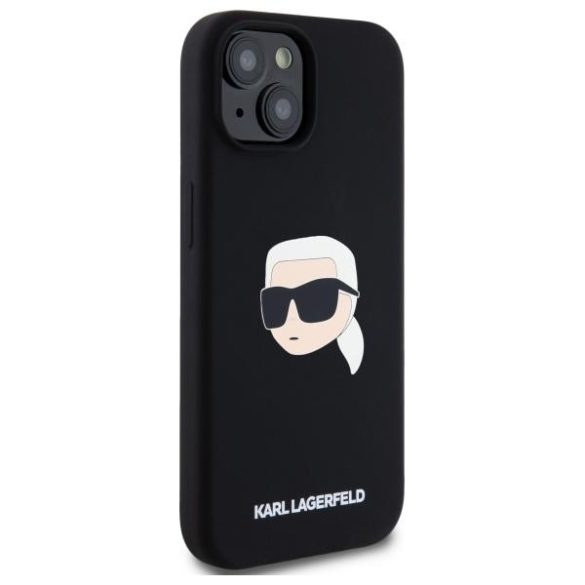 Karl Lagerfeld KLHMP15SSKHPPLK Silicone Karl Head Print MagSafe-kompatibilis tok iPhone 15 - fekete