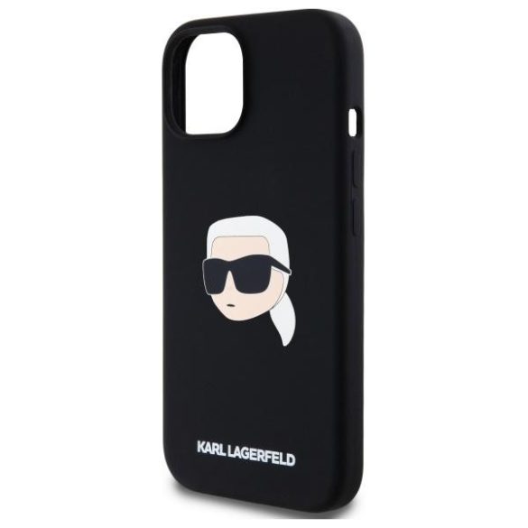 Karl Lagerfeld KLHMP15SSKHPPLK Silicone Karl Head Print MagSafe-kompatibilis tok iPhone 15 - fekete