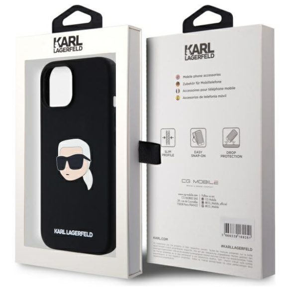 Karl Lagerfeld KLHMP15SSKHPPLK Silicone Karl Head Print MagSafe-kompatibilis tok iPhone 15 - fekete