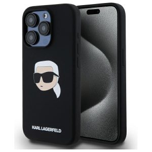 Karl Lagerfeld KLHMP15LSKHPPLK Silicone Karl Head Print MagSafe-kompatibilis tok iPhone 15 Pro - fekete