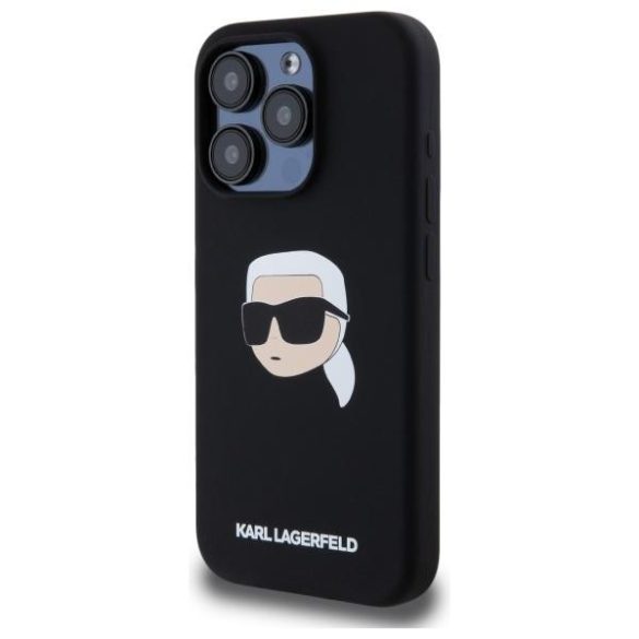 Karl Lagerfeld KLHMP15LSKHPPLK Silicone Karl Head Print MagSafe-kompatibilis tok iPhone 15 Pro - fekete