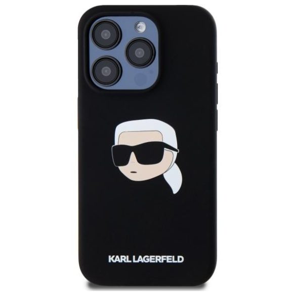 Karl Lagerfeld KLHMP15LSKHPPLK Silicone Karl Head Print MagSafe-kompatibilis tok iPhone 15 Pro - fekete