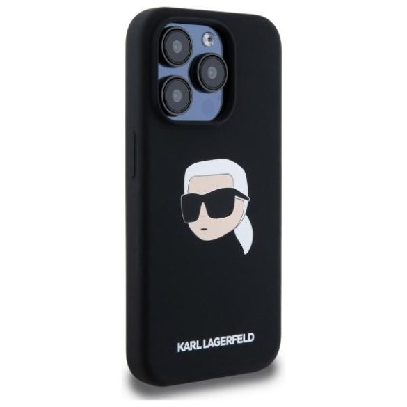 Karl Lagerfeld KLHMP15LSKHPPLK Silicone Karl Head Print MagSafe-kompatibilis tok iPhone 15 Pro - fekete