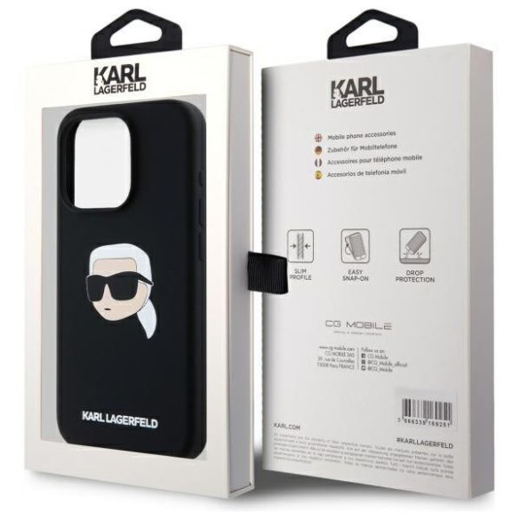 Karl Lagerfeld KLHMP15LSKHPPLK Silicone Karl Head Print MagSafe-kompatibilis tok iPhone 15 Pro - fekete