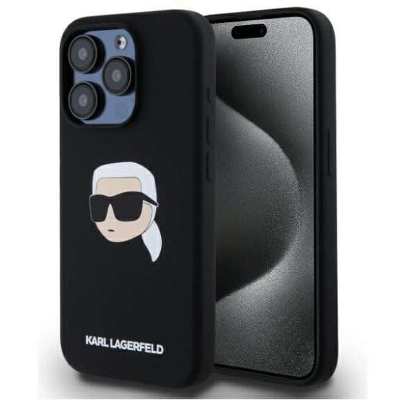 Karl Lagerfeld KLHMP15XSKHPPLK Silicone Karl Head Print MagSafe-kompatibilis tok iPhone 15 Pro Max - fekete