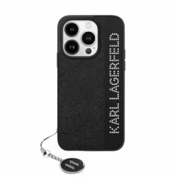   Karl Lagerfeld KLHCP15SPSAKDGCK Saffiano Rhinestones & Charm tok iPhone 15 - fekete