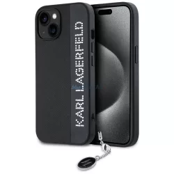   Karl Lagerfeld KLHCP15SPSAKDGCK Saffiano Rhinestones & Charm tok iPhone 15 - fekete