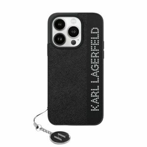 Karl Lagerfeld KLHCP15SPSAKDGCK Saffiano Rhinestones & Charm tok iPhone 15 - fekete