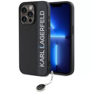 Karl Lagerfeld KLHCP15XPSAKDGCK Saffiano Rhinestones & Charm tok iPhone 15 Pro Max - fekete