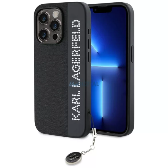 Karl Lagerfeld KLHCP15XPSAKDGCK Saffiano Rhinestones & Charm tok iPhone 15 Pro Max - fekete