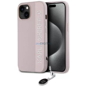 Karl Lagerfeld KLHCP15SPSAKDGCP Saffiano Rhinestones & Charm tok iPhone 15 - rózsaszín