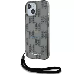   Karl Lagerfeld KLHCP15SHKDPNSK IML Mono KL Pattern & Cord tok iPhone 15 - fekete
